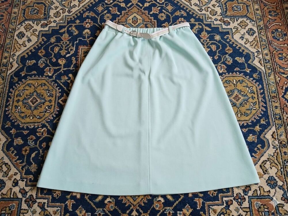 Vintage Lady Devon Women's Plus Size 20W Light Blue A-Line Midi Skirt with Belt